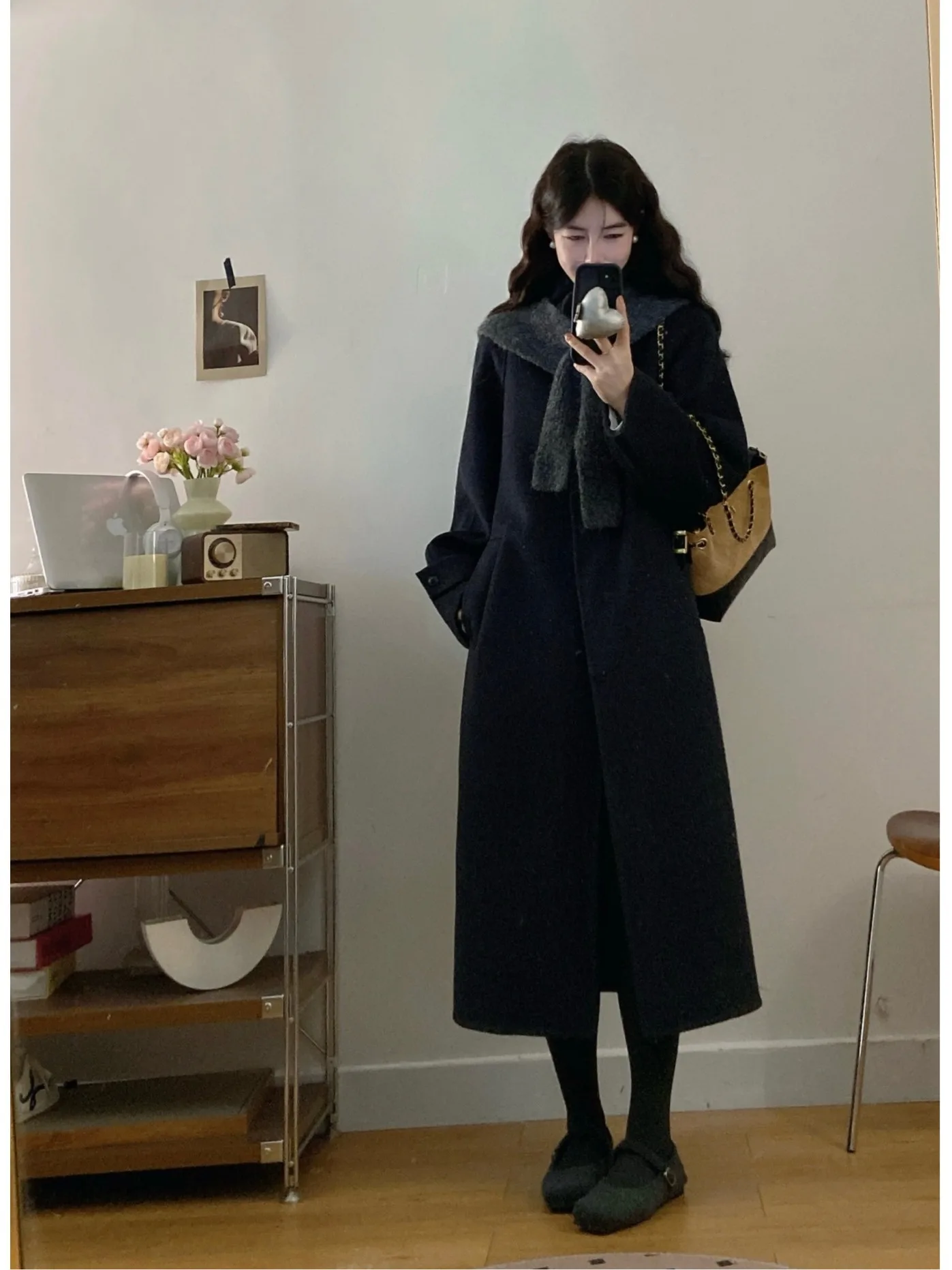 

plus Size Winter Woolen Coat Stand Collar Loose Fit Slimming Design Korean Style Long Sleeve Mid-Length Cardigan for Pear Sha...