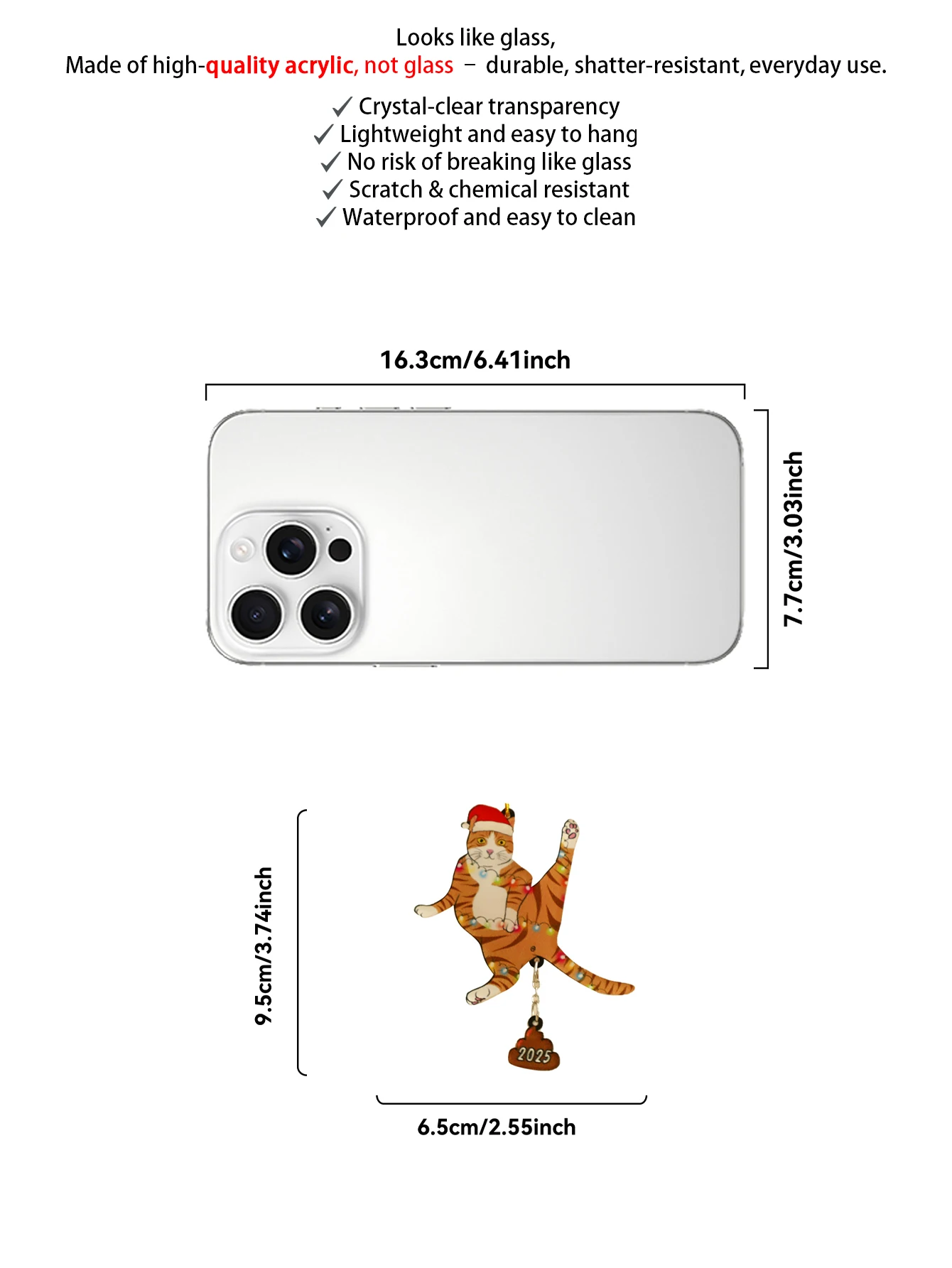 زخرفة مضحكة على شكل حيوان أليف لعيد الميلاد، ديكور معلق للكلاب والقطط من الأكريليك مع قبعة سانتا وقلادة 2025، هدية مبتكرة لشجرة عيد الميلاد #6