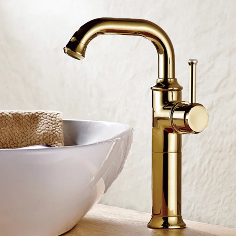 

Vidric European brass Gold-plated Bathroom faucet, height up basin faucet hot&cold mixer tap bacia torneira