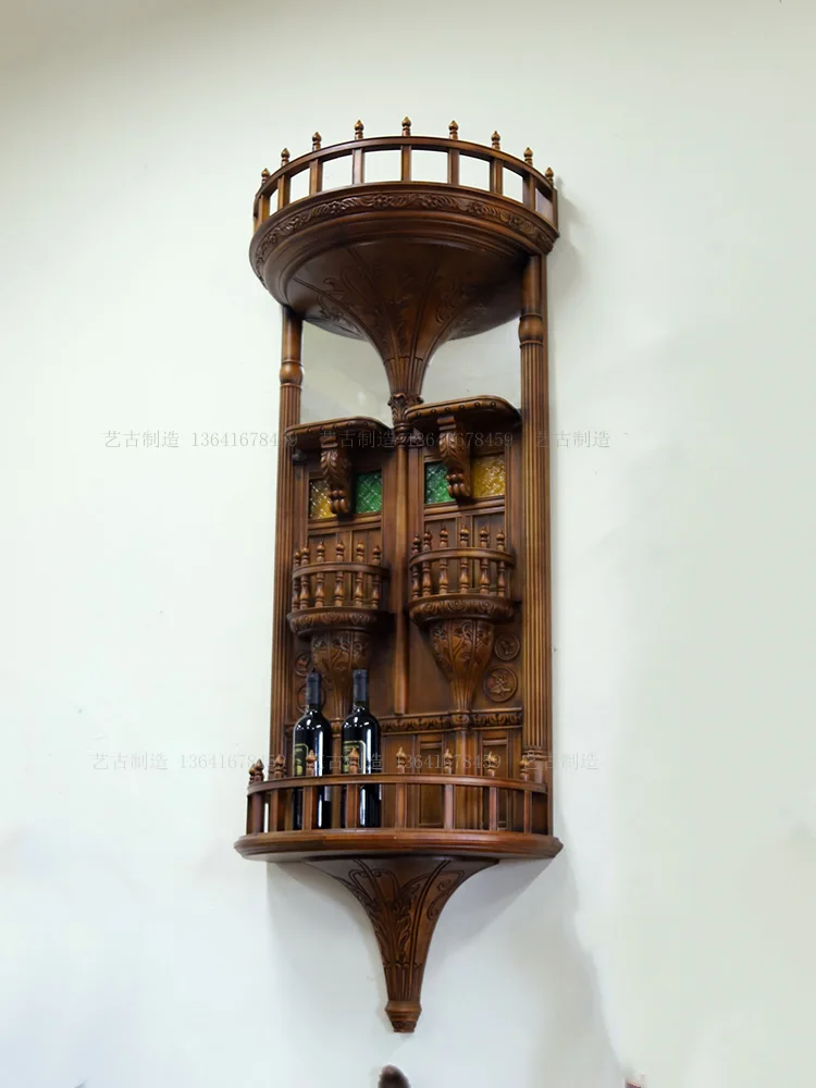 

Medieval solid wood tenon and mortise structure wall hanging cabinet French retro storage cabinet