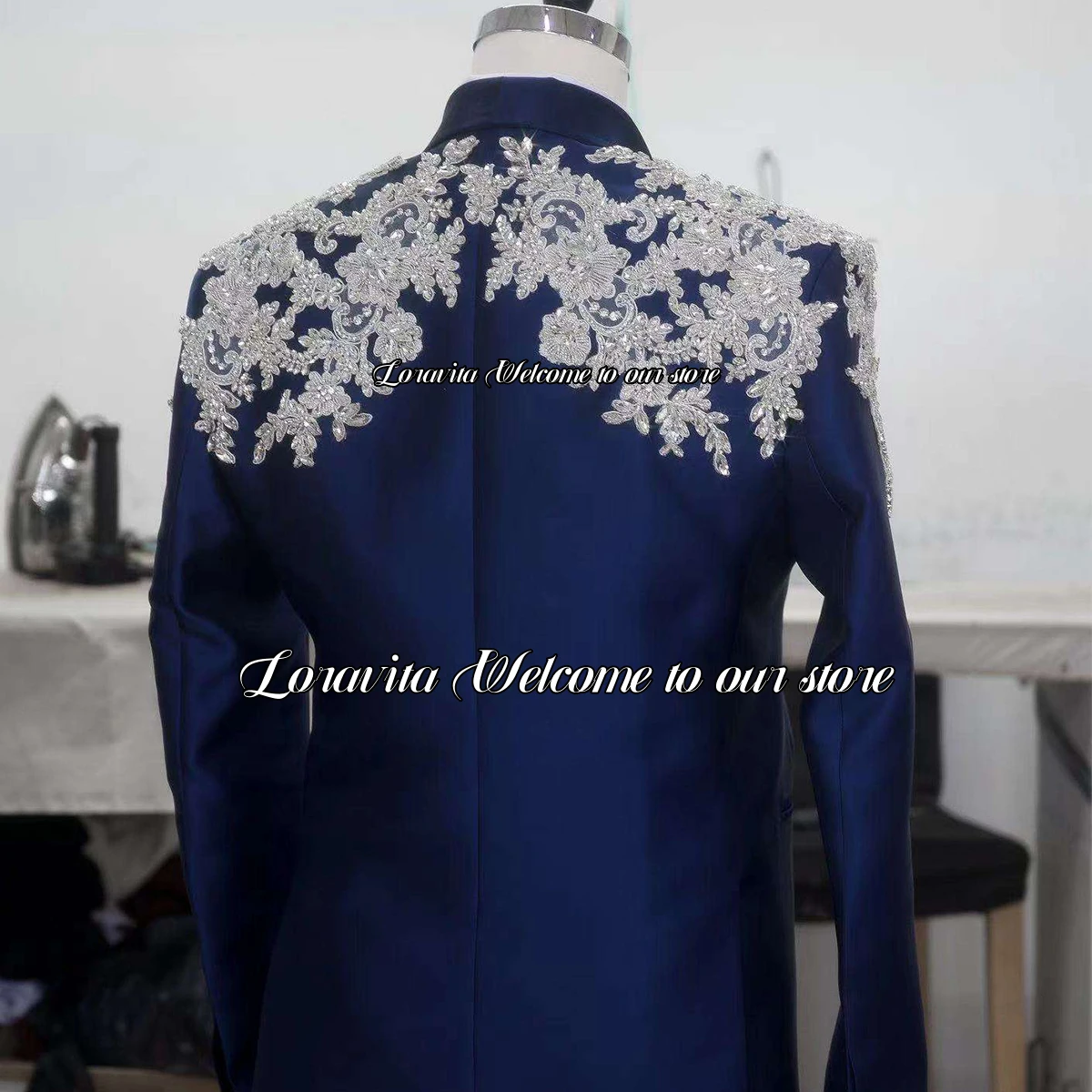 Luxury Appliques Beaded Groom Tuxedos Shawl Lapel Men Suits Slim Fit Male Wedding Party Blazer 2 Pieces Sets Costume Homme