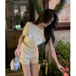 2024 Summer Women's Short Sets Korean Style Fashion Short Sleeve shirt Top and Shorts 2 Piece Set Outfit Shorts Suit for Women