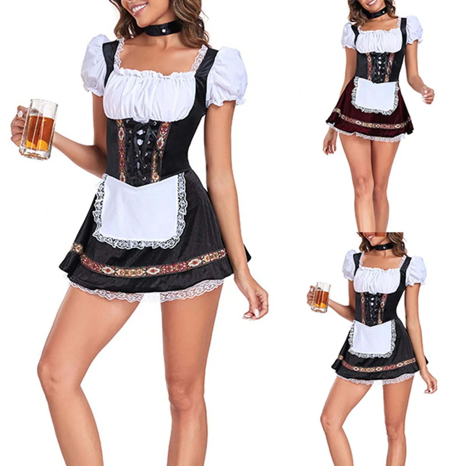 Plus Size 4XL Halloween Party Dress for Women Oktoberfest Costumes Waitress Outfits Cosplay Carnival Lace Up Corset Party Dress