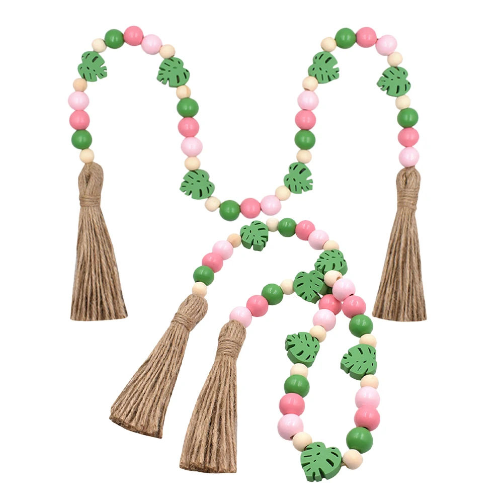 

2Pcs Wooden Garland Beaded Leaf Pendant Hanging Tassel Home Decoration Christmas Party Wall Decorative String Holiday Ornaments