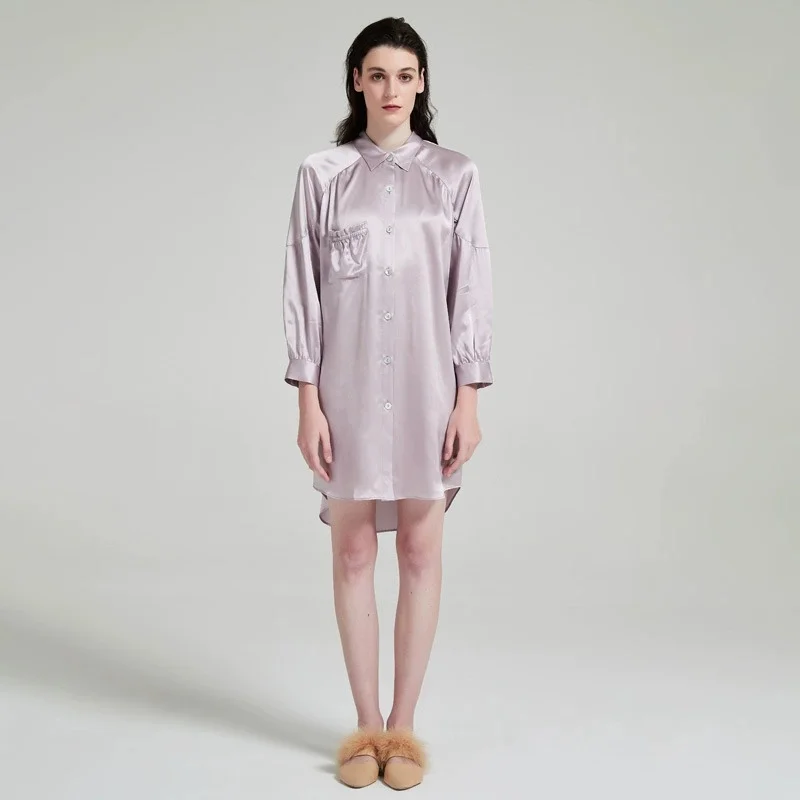 19-Momme Mulberry Silk Shirt Dress | Elegant Midi-Length Silk Nightgown | Premium Silk Loungewear for Summer