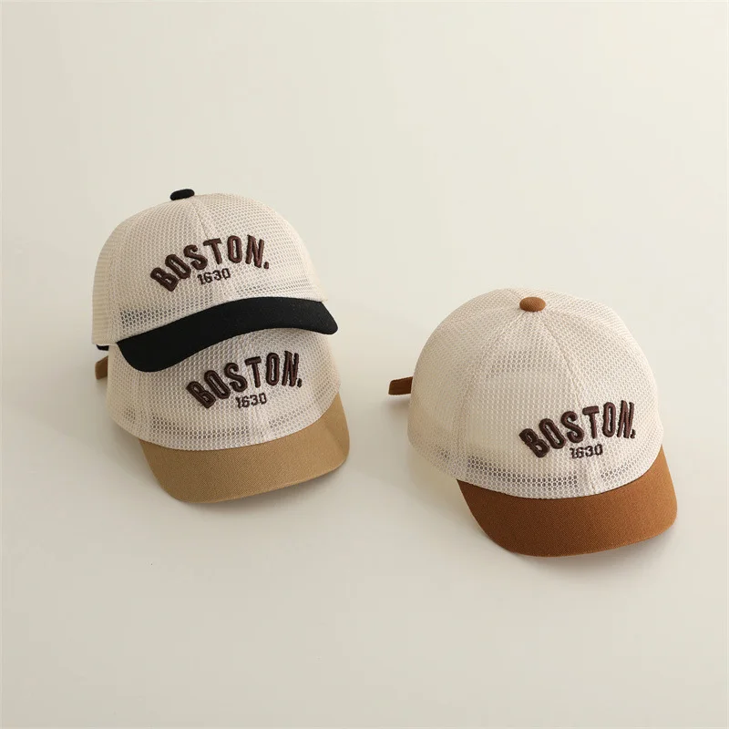 

Summer Baby Mesh Hat Embroidered Letter Children Duck Tongue Hats Soft Brim Kids Baseball Cap 1-3Year Boys Girls Sunscreen Visor