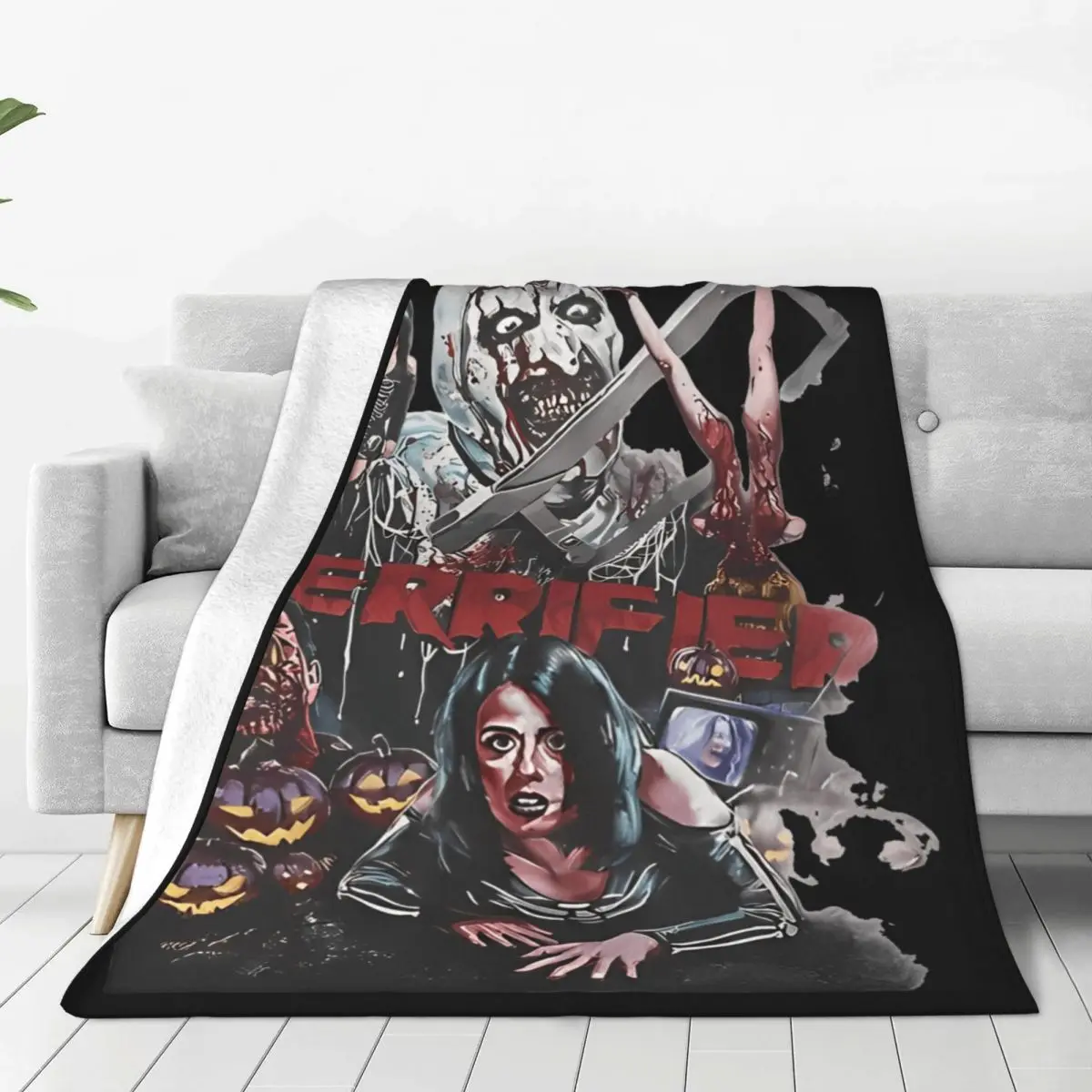 Warm Soft Blanket Picnic The Terrifier Art The Clown Throw Blanket Flannel Bedspread For Outdoor Aesthetic Sofa Bed Cover