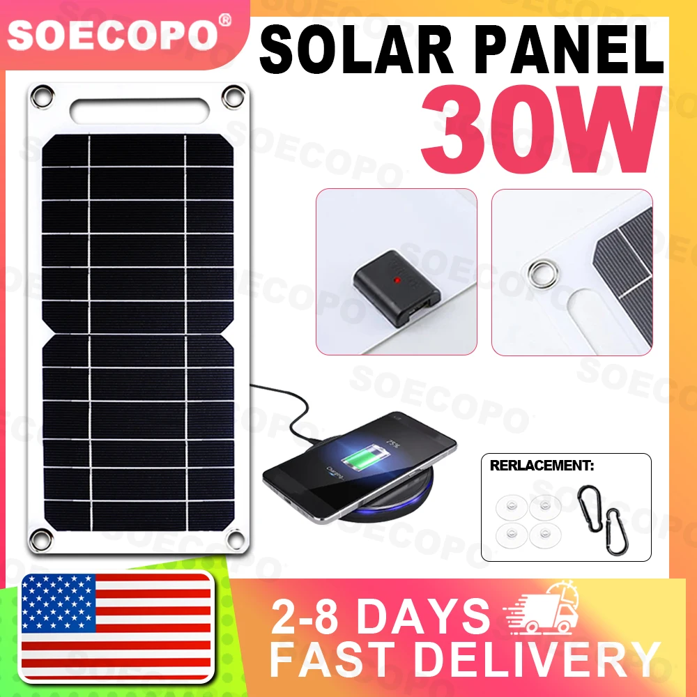 

[Delivery within 2-8 days] 30W Portable Solar Charger Panel Dual USB Ports Fast Charging Power Bank iPhone Camping Outdoor