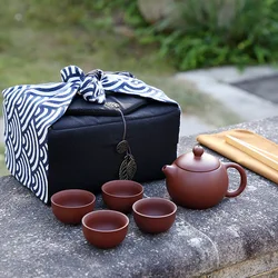 Cotton and Linen Travel Bags, Portable Teaware Organizer, Outdoor Handbag, Cup Protective Storage Bag