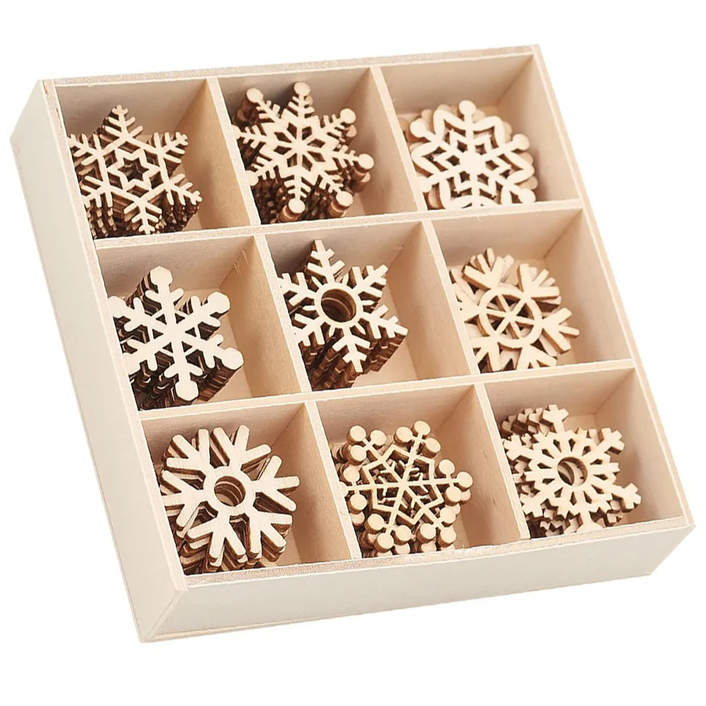 

45Pcs Christmas Ornaments Wooden Mini Snowflake Pendants Unfinished Cutouts DIY Crafts Indoor Hanging Decor Xmas Tree