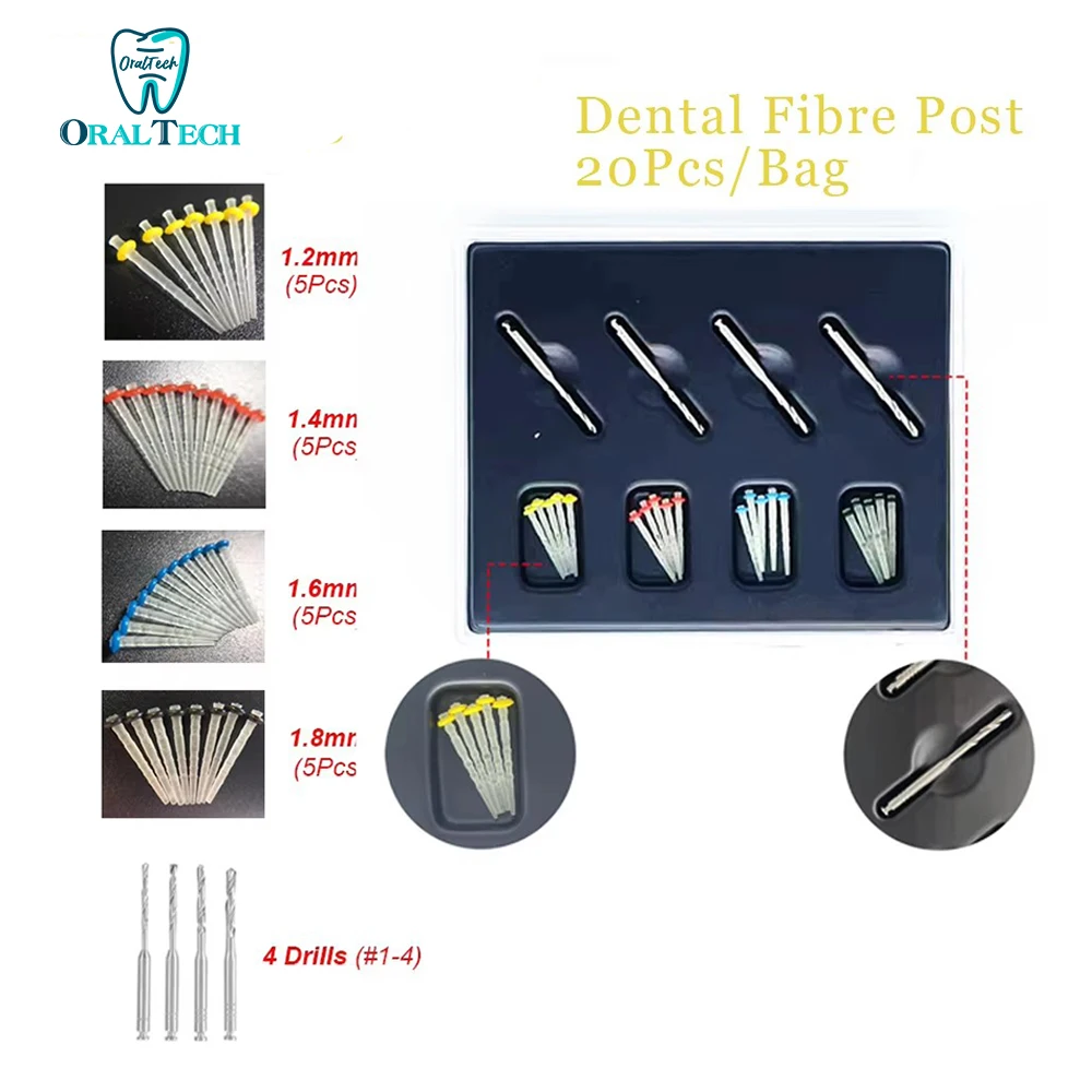 

Dental Fibre Post 20Pcs/Box Multi-sizes Pile Drills Screw Thread Quartz Mixed Kit Resin Root Canal Restorative Filling Materials