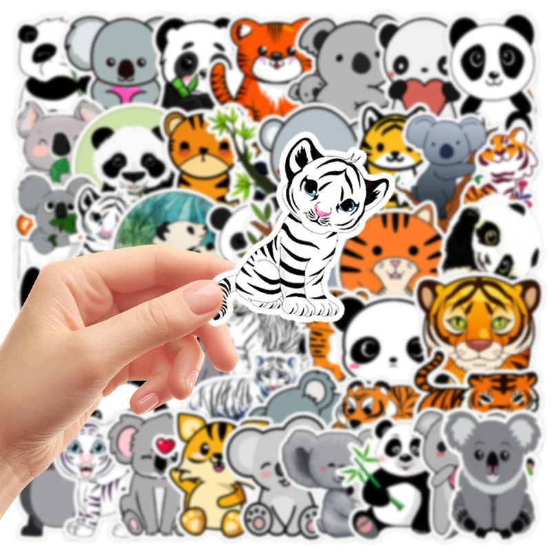 

50 шт. мультяшных стикеров с животными (панда, слон, тигр) в стиле граффити, эстетичные наклейки для декора ноутбуков, шлемов, детских игрушек, подарок