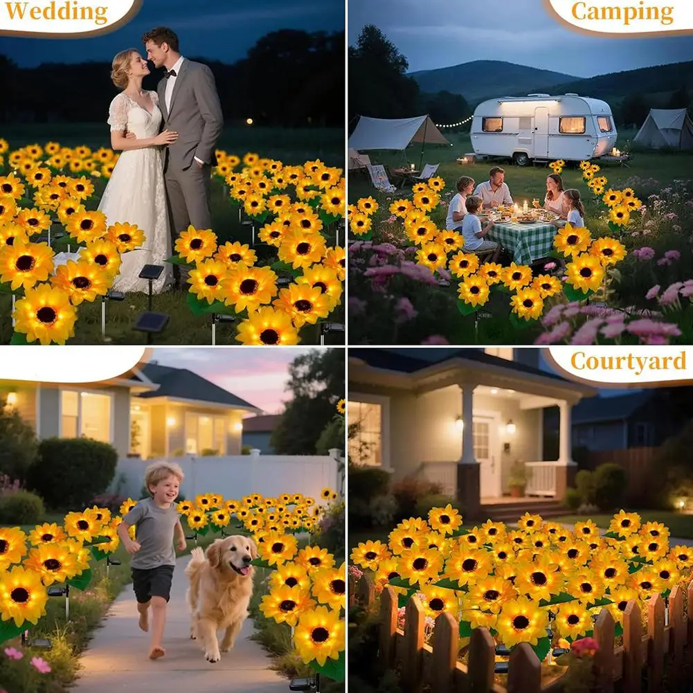 

1pc Solar Sunflower Lights 3 Heads 1 Head Garden Stake Outdoor Decorative Waterproof LED Landscape Lights for Patio Garden Yard