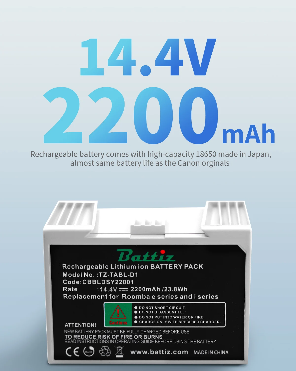 Battiz Replacement ABL-D BatteryPack Compatible with iRobot Roomba i/e/j Series Vacuum Cleaner 14.4V 2200mAh/31.68Wh