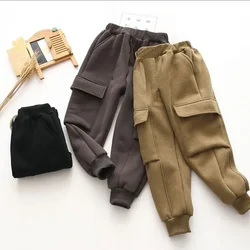 Winter Boys Pants Warm Trousers For Kids Plus Velvet Children Overalls 2-10years Teenager Sport Pants Loose School Clothing