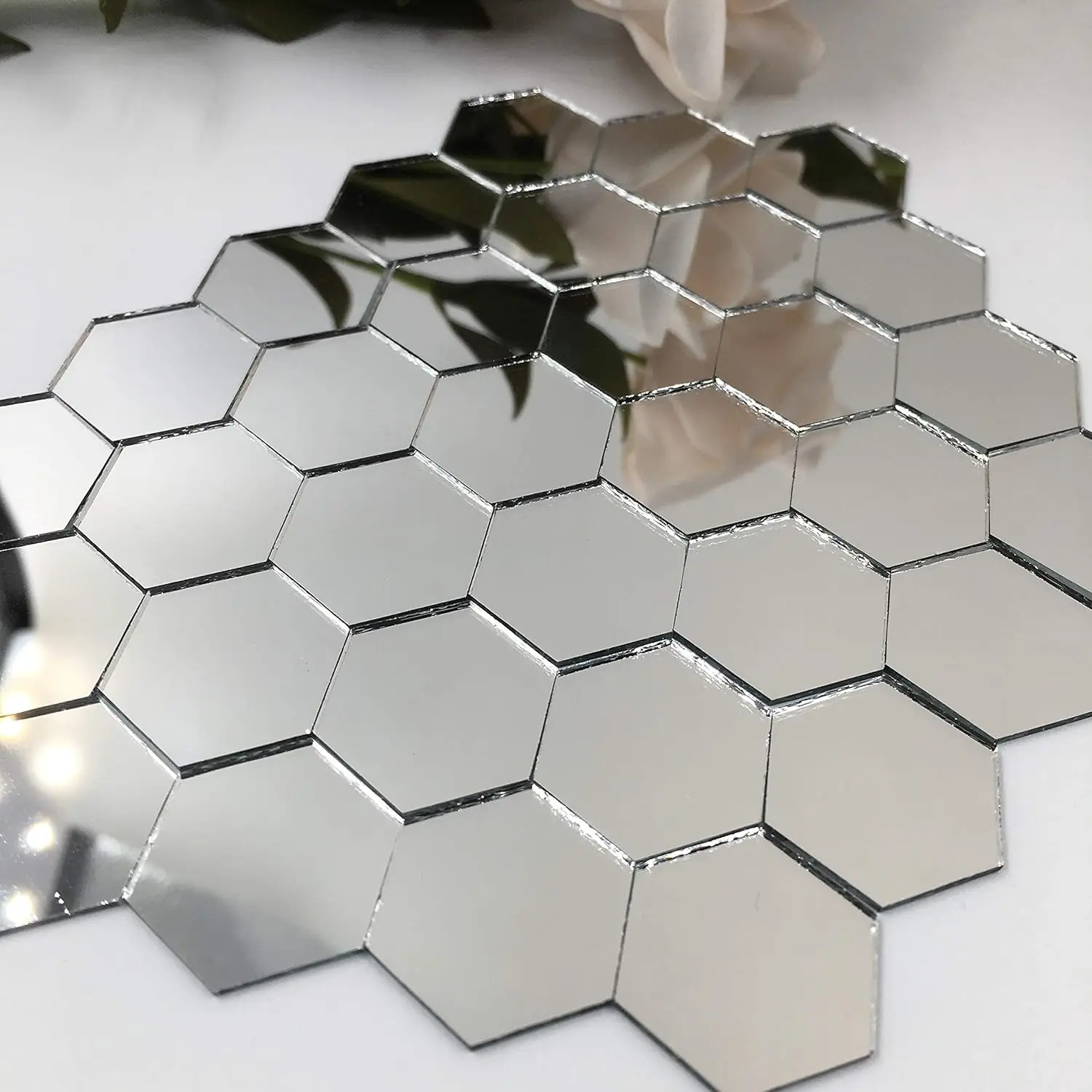 1'' Hexagonal Mirror Mosaic Tiles Craft Mirror Pieces Bulk 100 Pieces for Craft Projects Home Decor
