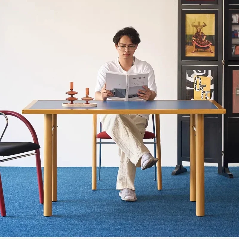 

French retro solid wood dining table and chairs household medieval rectangular long table