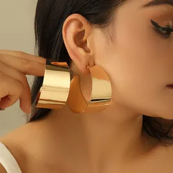 KMVEXO Chic Huggie Hollow Gold Color Hoop Earrings for Women Luxury Trendy Female Wide Circle Punk Earrings Statement Jewelry