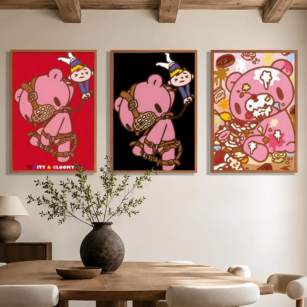 Kawaii Gloomy Bear Poster Waterproof Self-adhesive Stickers, Coffee Dorm Bedroom Wall Decals, Gift