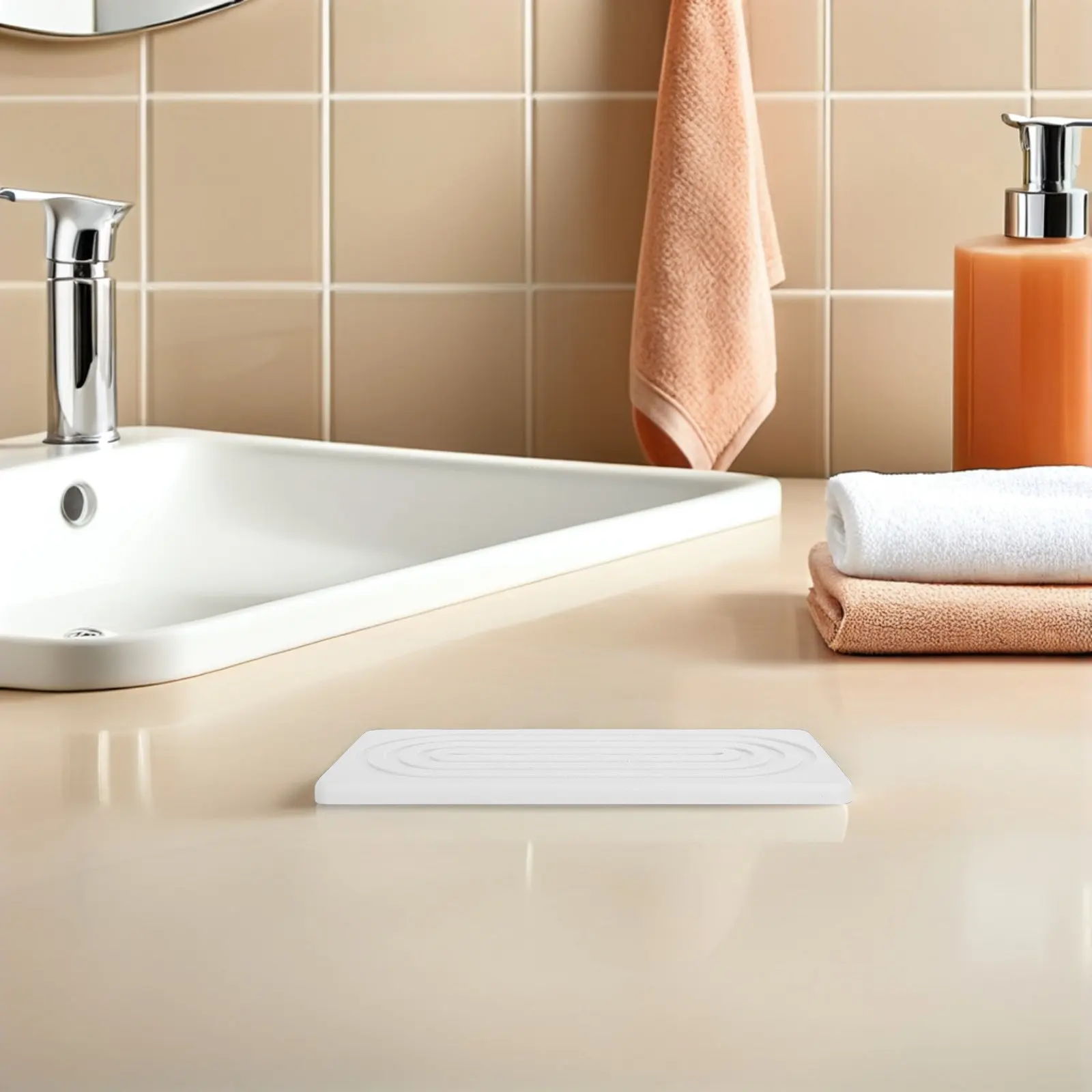 2Pcs Diatomite Absorbent Water Tray Bathroom Sink Countertop Organizer Mat Hand Soap Holder Toothbrush Cup Mat for Kitchen