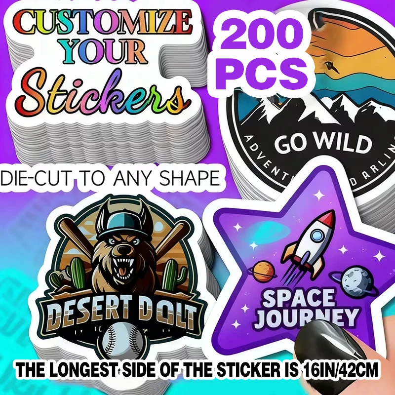 

200PCS Customized Die cutting Stickers Durable Waterproof Labels for Promotional Events & Corporate Gifts DIY Your Own Stickers