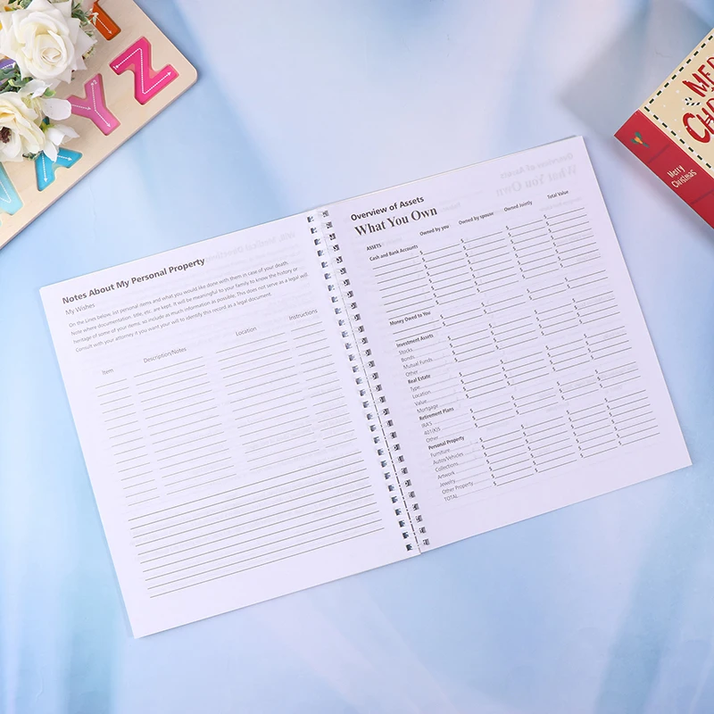 1pc final da vida planejador livro de trabalho colocando coisas no pedido para ajudar meus amantes quando estou ido