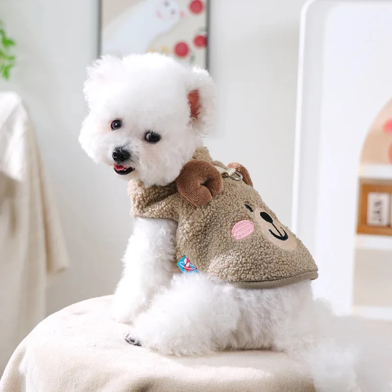 

Warm Dog Vest for Winter Thickened Fleece Coat Puppy Cat Cold Weather Jacket with Bear Hood Pet Hoodie Cozy Thermal Outfit