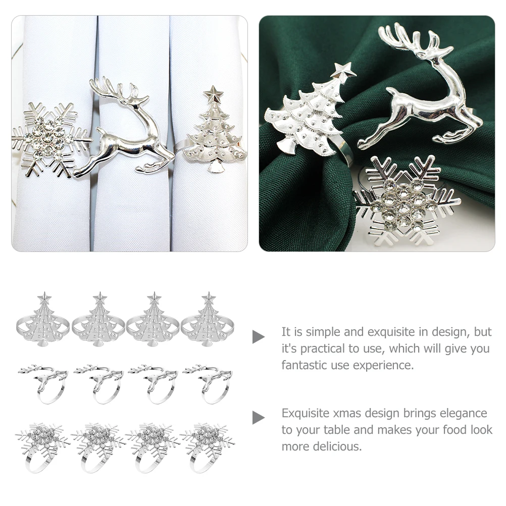 

12pcs Christmas Rings Metal Xmas Serviette Buckles Table Decor Christmas Napkin Ring Party Wedding Home Dining Holiday Gift