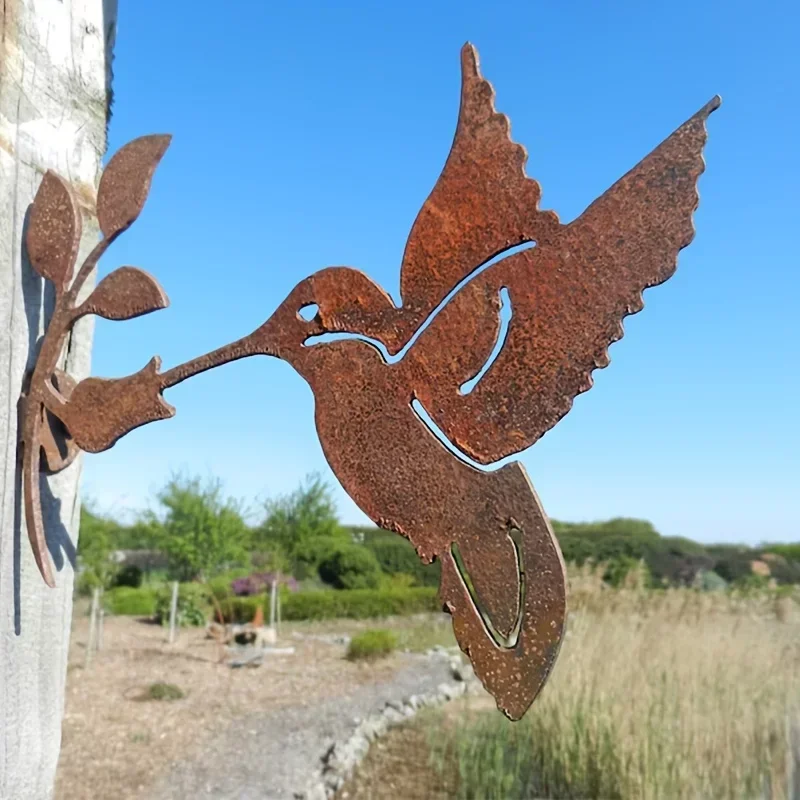 [2D Flat] Rustic Hummingbird Iron Garden Stake Ground Spike Gift Thanksgiving Garden Lovers Vintage Lawn Landscape Ornaments
