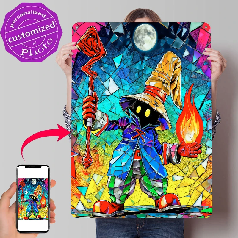 Póster de Metal Personalizado de Vivi Ornitier con Magia de Fuego, Arte de Pared Retro Vintage, Letreros Metálicos para Decoración de Habitaciones de Videojuegos, Ambiente Acogedor