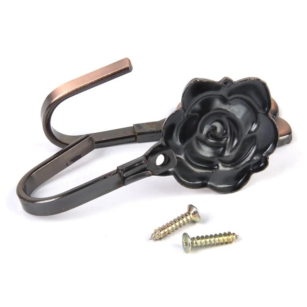 

2Pcs Rose Curtain Hooks Copper Tieback Tassel Hooks Vintage Door Wall Hook Classic Carved Design for Traditional Modern