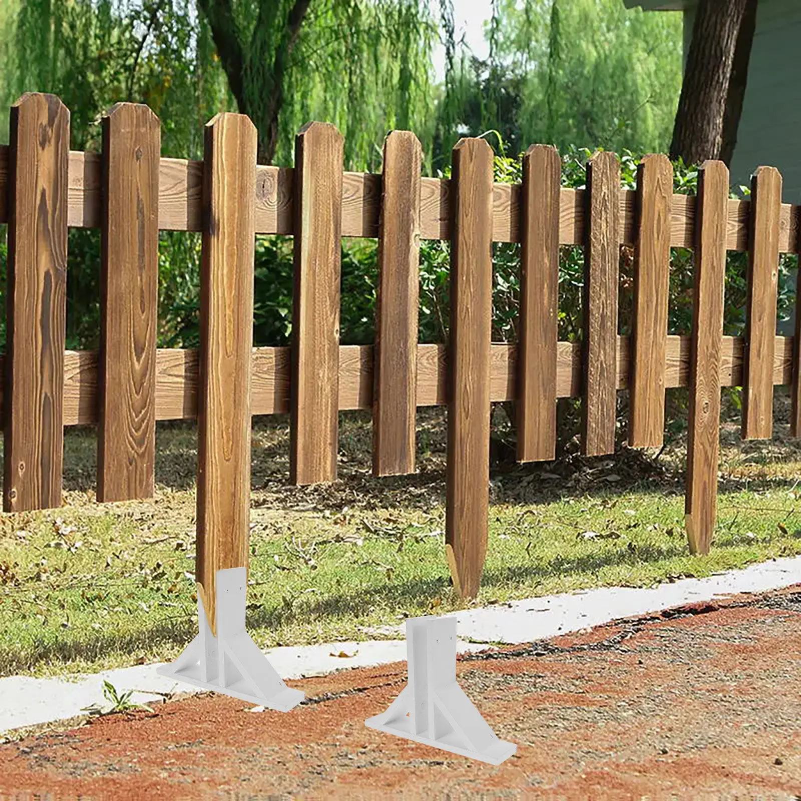 2Pcs Wood Fence Post Base Heavy Duty Stable Support Holder Garden Fence Fixing Supplies Fences Base Kit Garden Accessory view 2