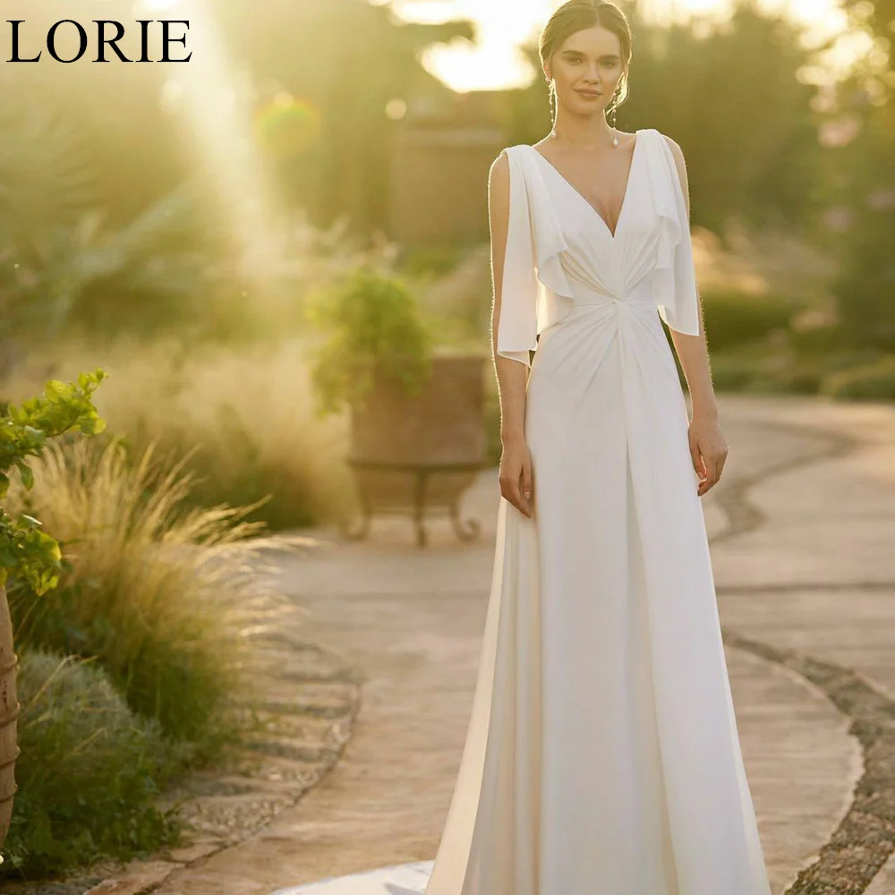 LORIE Simple V-Neck Chiffon Wedding Dresses Sleeveless Beach Ruched Backless 2024 Wedding Party Gown for Bride Custom Made