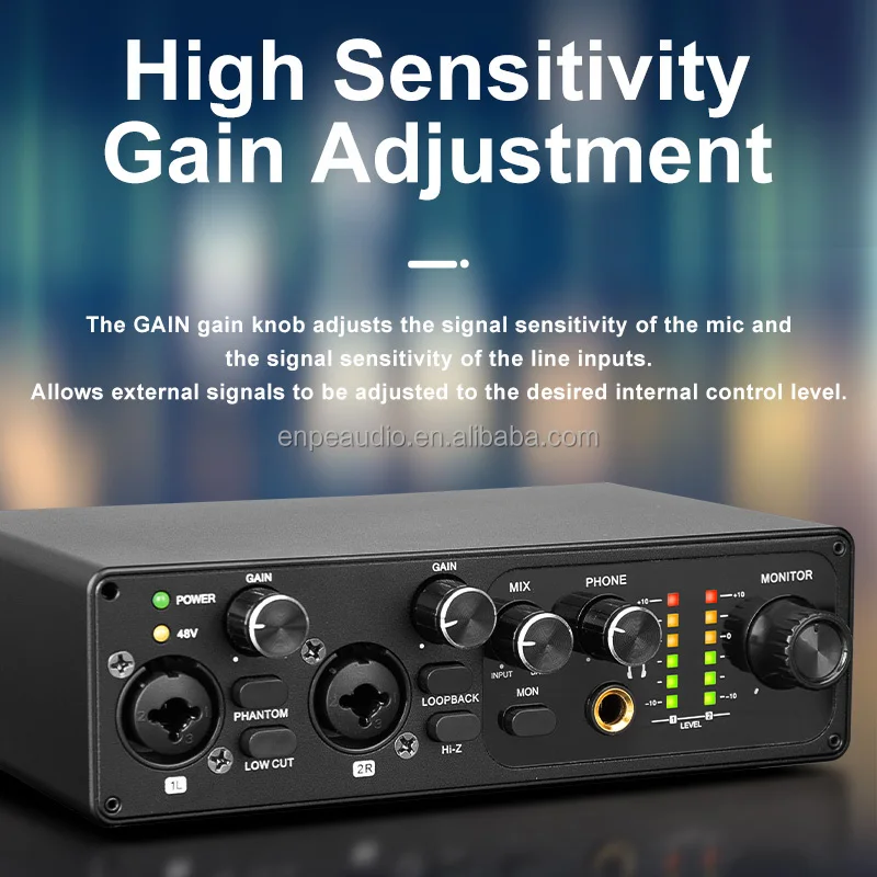 USB 2-channel sound card external instrument audio interface for studio recording and live performances