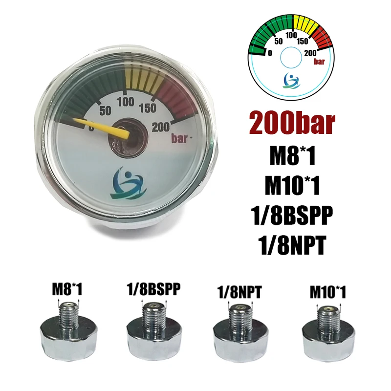 Mini 200bar 350bar Manometer Messgerät 1 Zoll 1/8NPT, 1/8BSPP, M10*1, M8*1 Hochdruck-Handpumpe Tauchen Bergsteigen – Detail 2