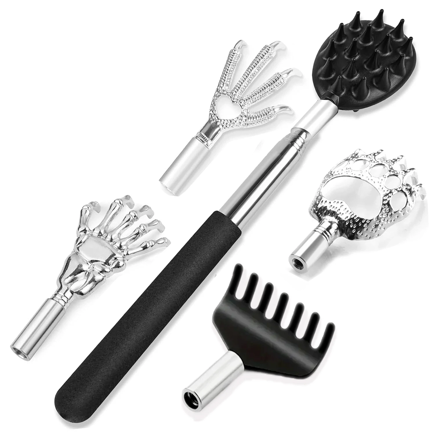 Telescoping Back Scratcher with 3/5Pcs Detachable Heads Stocking Stuffers for Men Christmas Gifts Extendable Back Massager Tools