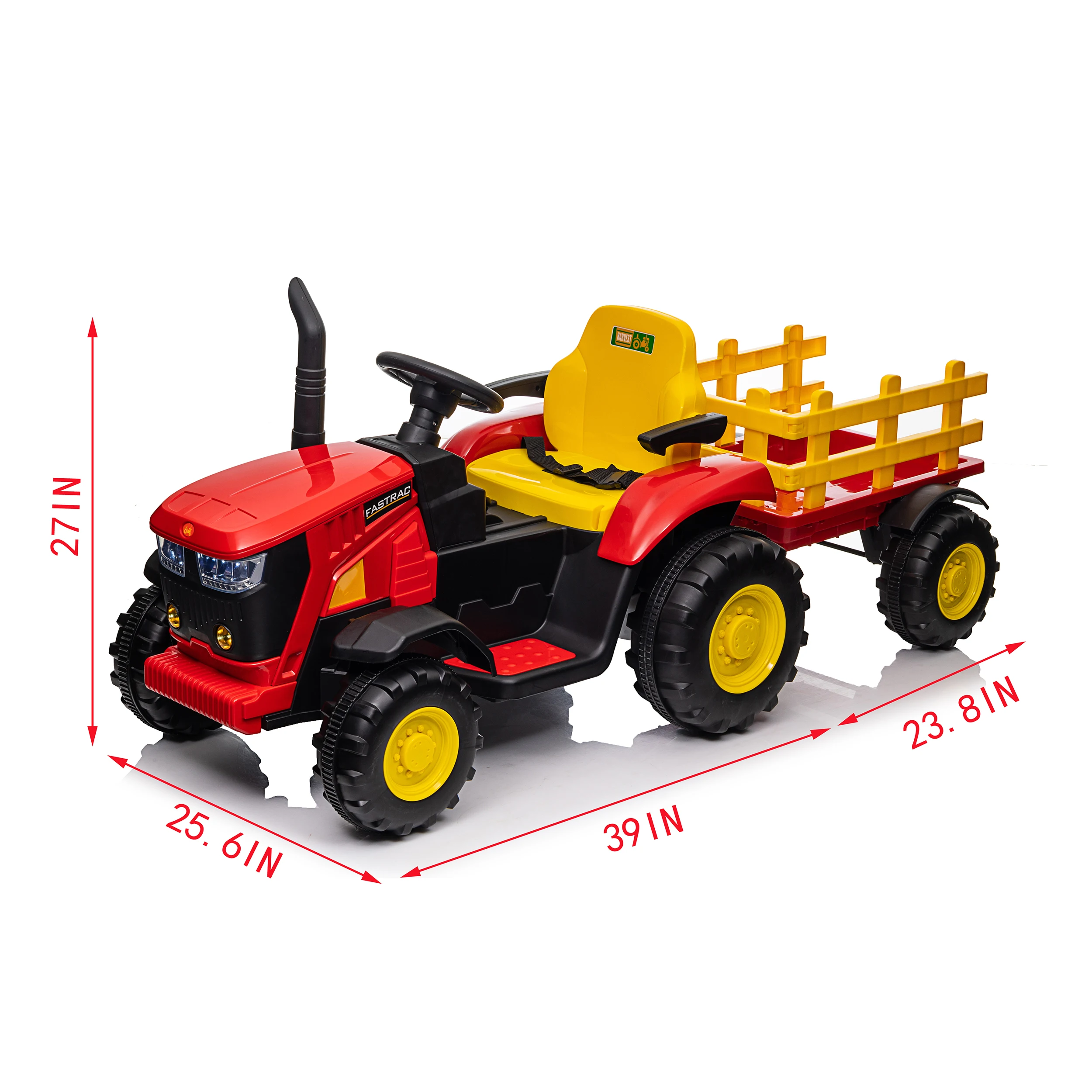 Ride on Tractor, 12 V Battery Powered Electric Vehicle Toy w/Remote Control,music, LED Lights, Removable trailer bucket, Safety