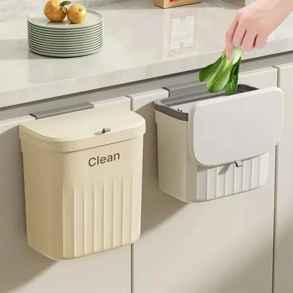 8.5/12L Kitchen Trash Can Wall Mounted Hanging Trash Bin With Lid Garbage Can For Cabinet Under Sink Waste Garbage Compost Bin