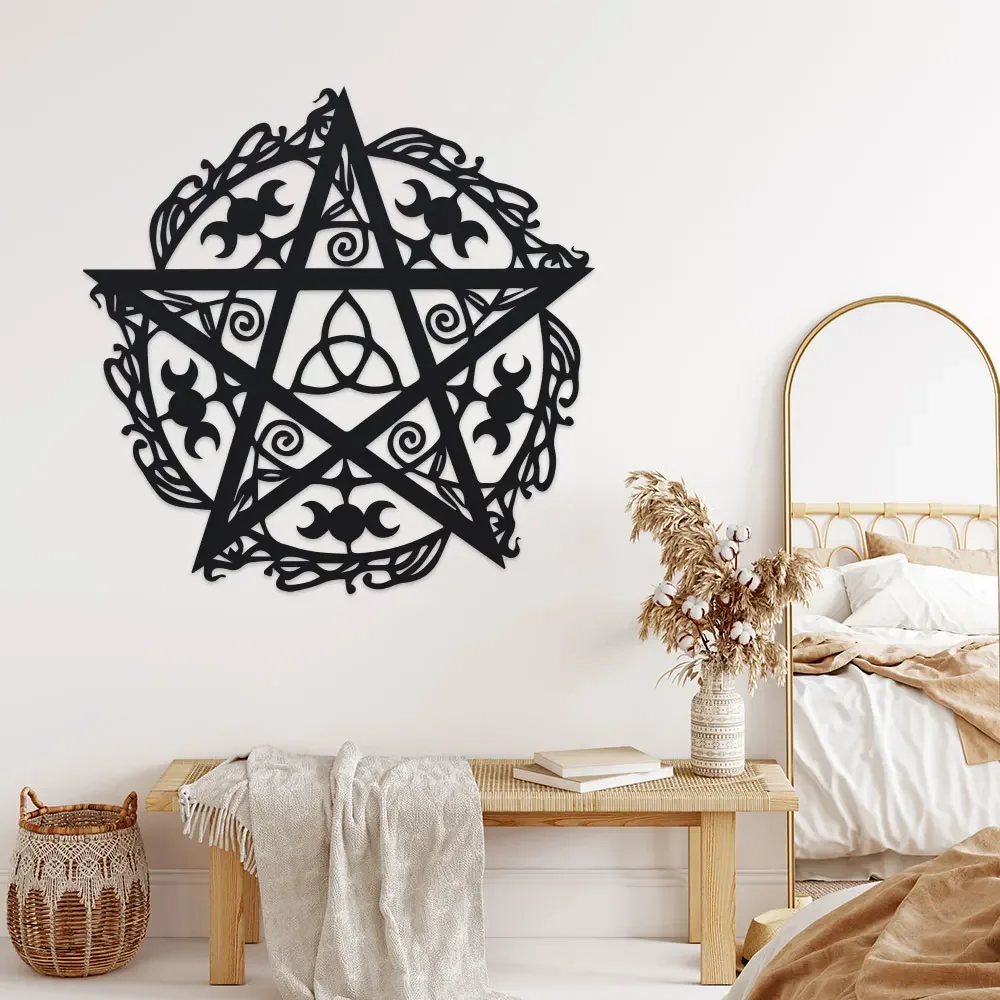 Iron Modern Pentagram Triple Moon Room Decor, Star Metal Wall Art for Home & Office, Living Room Unique Housewarming Gift