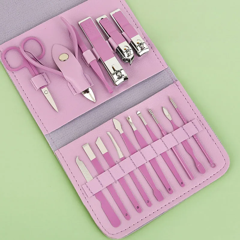 12-16 Pieces Nail Clipper Kit Manicure Set Leather Bag Stainless Steel Nail Care Tools Portable Travel Kit Gift Nail Clipper Set