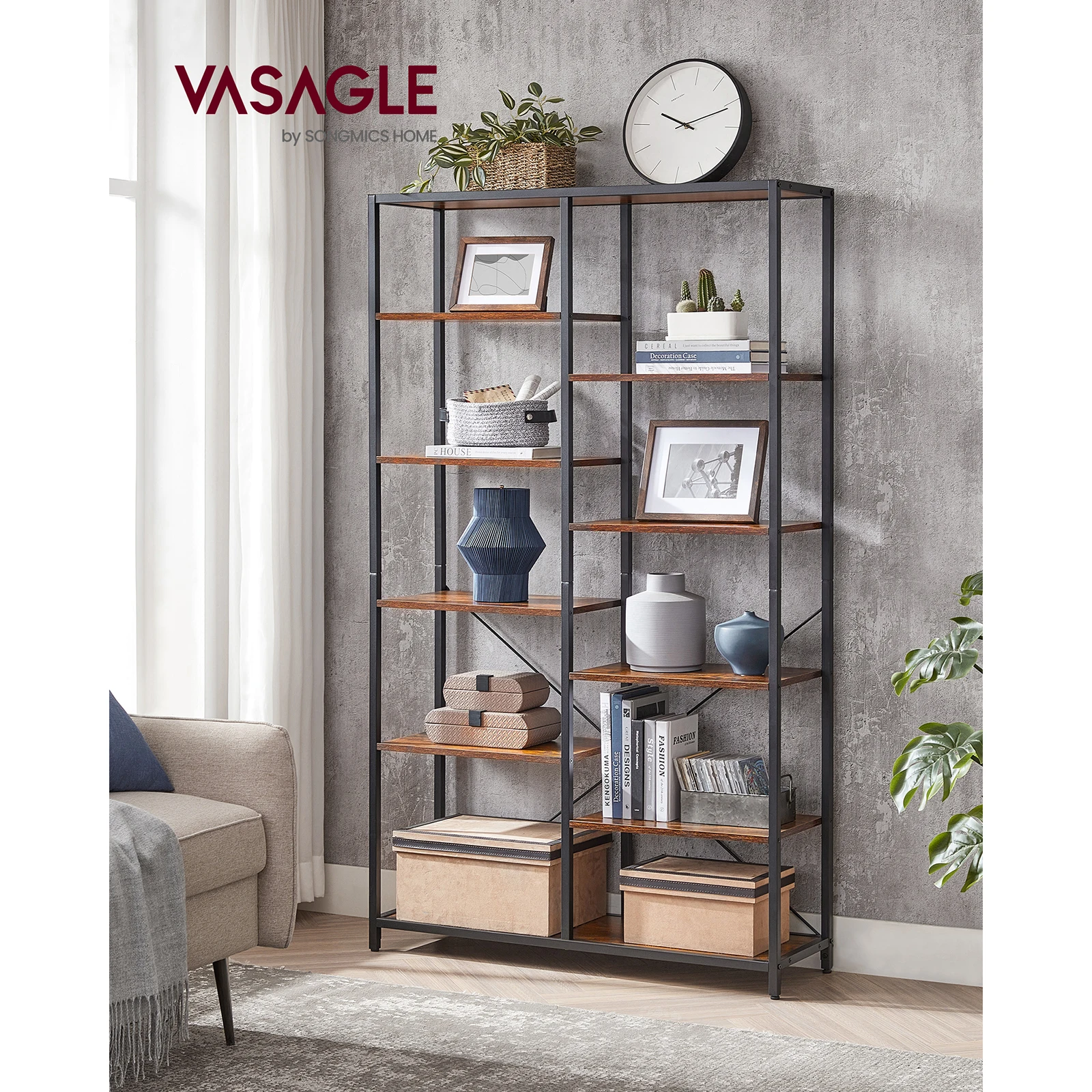 VASAGLE 5-Storey Bookcase. Standing Display Storage Rack. For Living Room, Office, Bedroom, Kitchen. Easy Assembly.