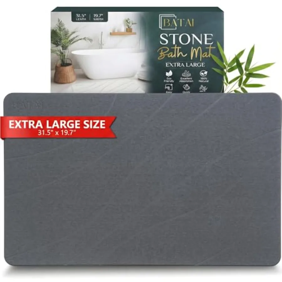 

Extra Large Stone Bath Mat - 31.5" x 19.7" - Absorbent Diatomaceous Earth Stone Bath Mat Large - Non-Slip Diatomite Bathmat - E