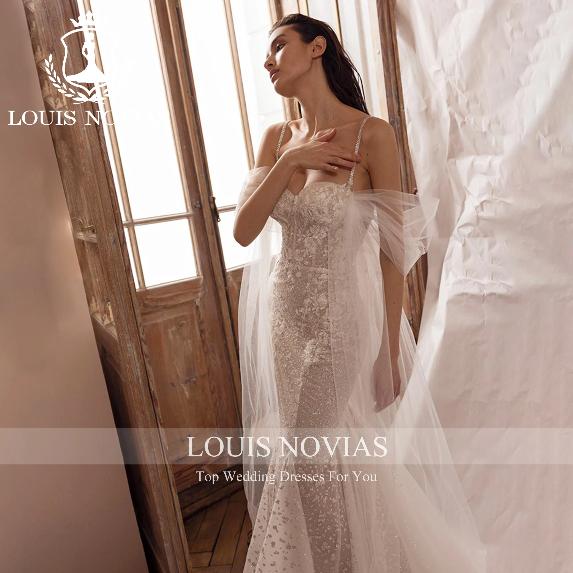 

LOUIS NOVIAS Wedding Dress Elegant Spaghetti Straps Sweetheart Appliques Sequined Ribbons Wedding Gown Vestidos De Novia
