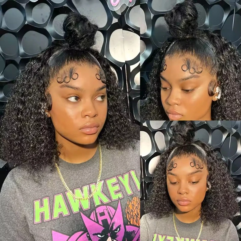 Parrucca Bob a onda profonda 13 × 4 parrucche frontali in pizzo capelli umani pre pizzicati capelli umani al 100% ricci d'acqua parrucca Bob anteriore in pizzo 4x4 per le donne 1B