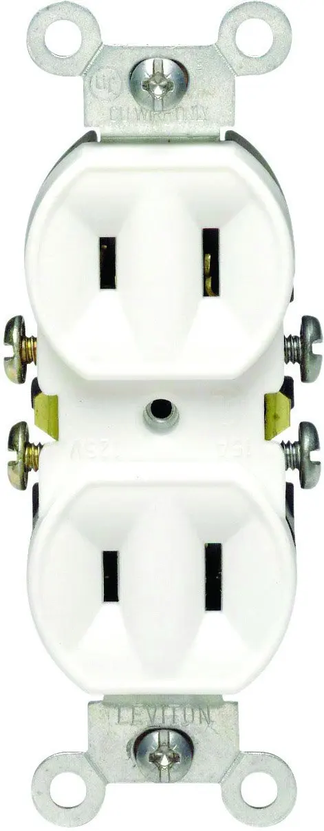 15 Amp, 125 Volt Duplex Receptacle, Non-Grounded, White - Shallow Design for Easy Installation