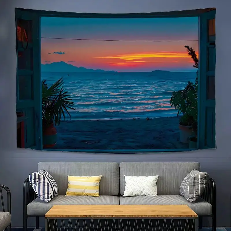 VIKAMA Night City Skyline Window View Tapestry Home Art Piece Wall Decor Bedroom Living Room Dorm Nightscape Soft Durable Cozy