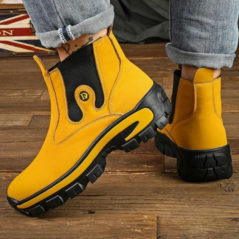 Men's High-top Boots Retro Suede Casual Boots Classic Elastic Mouth Slip on Ankle Boot Non Slip Platform Boots Botas Masculino