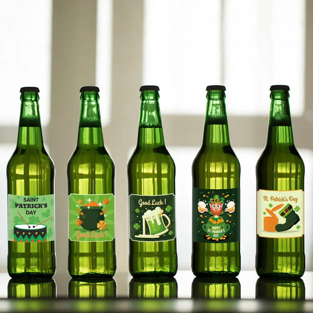 

8pcs Bottle Decoration Stickers St Patrick's Day Drink Decals Safe Material Irish Theme Bar Tools Beverage Labels Festive