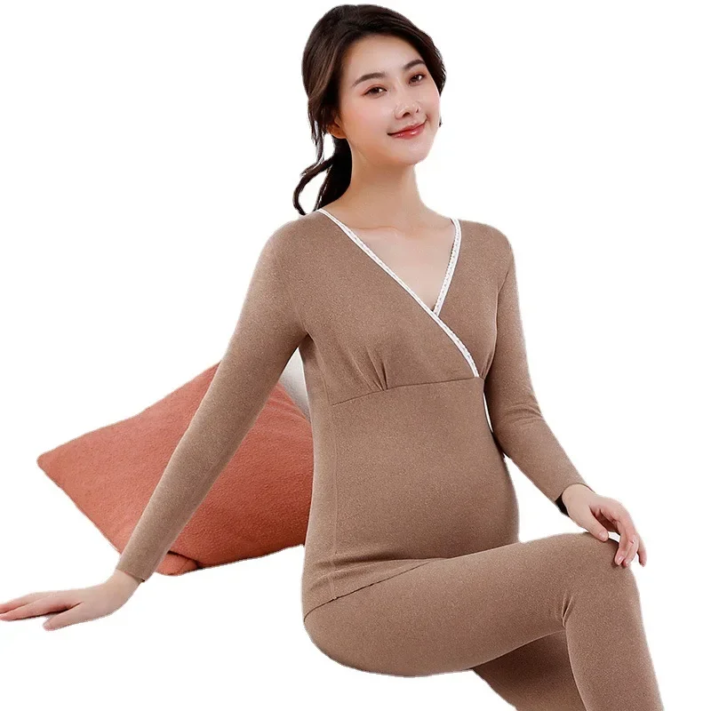 

Pregnant Women's Autumn Clothes 2024 New Long Pants Pajamas Thickened Thermal Underwear Postpartum Breastfeeding Confinement