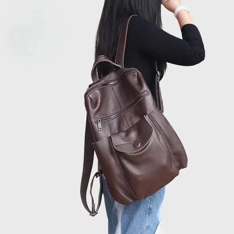 New cowhide single shoulder backpack female backpack soft leather large capacity travel short trip back